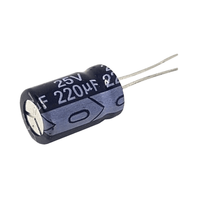  Capacitor Electrolítico Radial de Aluminio, 220 µFd, 25 Vcc, 105 °C, 8 x 11 mm.