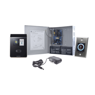 Sistema Completo de Acceso sin contacto Facial SUPREMA, Incluye Lector Biometrico FS2AWB, boton de salida ACCESSK! y fuente