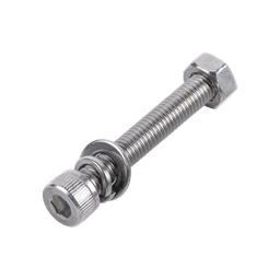 Tornillo Allen Milimétrico de Acero Inoxidable  M8-1.25 x 40/ Incluye Tuerca, Arandela Plana y Arandela Presión / Para Montajes de Módulos Solares / Bolsa con 6 piezas.