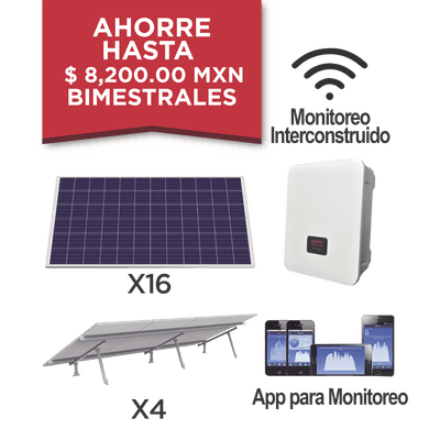 Kit solar para interconexión de 5 KW de potencia, 220 Vca con inversor cadena y paneles policristalinos.