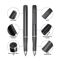 Cámara Oculta en Bolígrafo (Spyce Camera) /  Full HD / Grabación de Video y Audio / Captura de Fotos / Soporta Memoria Micro-SD de hasta 64G / Tiempo de Carga Aprox. 1 hora / Tiempo de Trabajo 120 min. / Incluye Cable de Carga. 