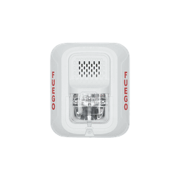 Sirena con Lámpara Estroboscópica a 2 Hilos, Montaje en Pared, Color Blanco, Configuración Estroboscópica Seleccionable y Texto en Español, Nuevo Diseño Moderno y Elegante y Menor Consumo de Corriente