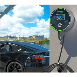 Estación de Carga para Vehículos Eléctricos / 48A 11.5kW / Voltaje 220-250V 1 Fase y 380-480V 3 Fases / Pantalla LCD 4.3 Pulgadas / Cable TPU 5 Metros / Protecciones Múltiples / Conectividad Plug and Play APP RFID / Carcasa Alu