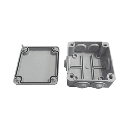 Caja tipo estanca IP55, con 6 entradas, tapa y tornillo de vuelta de 1/4, 100 X 100 X 50 mm, color gris