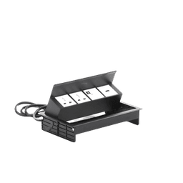 Caja Horizontal tipo Hub para escritorio color negro, con 1 Puerto HDMI Hembra-Hembra, 1 puerto RJ45 Cat6,  2 Puertos USB (Solo carga),  y 2 Contactos eléctricos universales