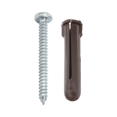 Paquete de 10 taquetes café 1 3/4" y 10 tornillos 10mm x 1 3/4" (1104-05002)