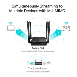 Router Inalámbrico AC 1200 / Doble Banda MU-MIMO / 1 puerto WAN 10/100/1000 Mbps / 4 puertos LAN 10/100/1000 Mbps / Compatible con EasyMesh / Administración Web o App Tether