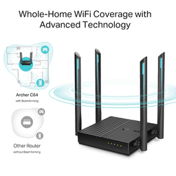 Router Inalámbrico AC 1200 / Doble Banda MU-MIMO / 1 puerto WAN 10/100/1000 Mbps / 4 puertos LAN 10/100/1000 Mbps / Compatible con EasyMesh / Administración Web o App Tether