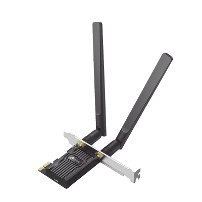 Adaptador  PCIe inalámbrico doble banda AX1800 Mbps / Seguridad Inalámbrica WPA3 /Antena de alta ganancia / Tecnología MU-MUMO 2X2 / Soporte de perfil bajo y Altura completa / Bluetooth 5.2