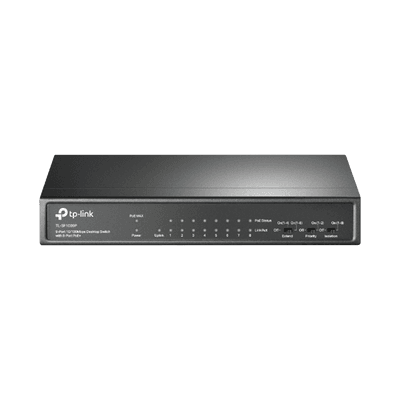 Switch PoE+ No Administrable / De Escritorio 9 puertos 10/100 Mbps / 8 puertos PoE af/at Inteligente / Presupuesto 65 W / Hasta 250 metros