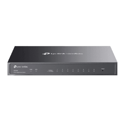 Switch Administrado Gigabit 8 Puertos / Omada SDN / 16 Gbps Capacidad Switching / Gestión Cloud y Local / VLAN / QoS / ACL / Sin Ventiladores / Montaje Pared-Escritorio