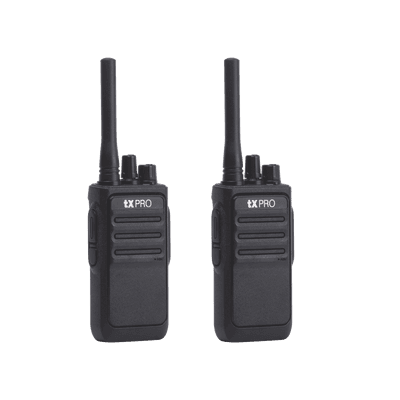 Par de radios analógicos, listos para utilizarse, operan en UHF 400-470 MHz de 2 watts de potencia. ¡PRECONFIGURADOS!