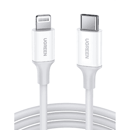 Cable USB-C a Lightning | 1 Metro | Certificado MFi | Carga Rápida 60W | 480 Mbps | PD | Conector C94 | Adecuado para iPhone, iPad y iPod | Protección Integrada | Caja de ABS | Cubierta de TPE | Color Blanco.