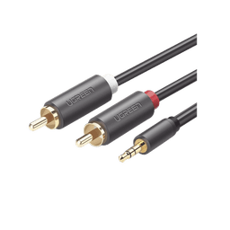 Cable Adaptador de 3.5mm Macho a 2 RCA Macho / 3 Metros / Color Gris / Blindaje Múltiple / ABS / Alta Calidad 