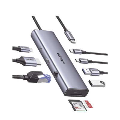 HUB USB-C (Docking Revodok) 9 en 1 | 2 USB-A 3.0 (5Gbps) | 2 USB-C (5Gbps) | USB-C PD Carga 100W | HDMI 4K@60Hz | RJ45 (Gigabit Ethernet) | Lector Tarjetas SD + Micro SD (TF) Simultáneo | Chip de Última Generación | Caja de Aluminio.