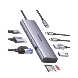 HUB USB-C (Docking Revodok) 9 en 1 | 2 USB-A 3.0 (5Gbps) | 2 USB-C (5Gbps) | USB-C PD Carga 100W | HDMI 4K@60Hz | RJ45 (Gigabit Ethernet) | Lector Tarjetas SD + Micro SD (TF) Simultáneo | Chip de Última Generación | Caja de Aluminio.