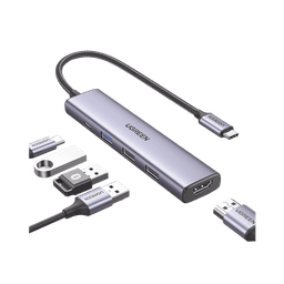 HUB USB-C (Docking Revodok) 5 en 1 | 1 USB-A 3.0 (5Gbps) | 2 USB-A 2.0 (5Gbps) | HDMI 2.0 4K@30Hz | USB-C PD Carga 100W | Cable Trenzado Duradero | Carcasa de Aluminio.