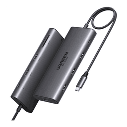 HUB USB-C (Docking Revodok Pro 210) 10 en 1 | 2 Puertos HDMI 8K,4K@60Hz | 3 USB-A | USB-C (5Gbps) | USB-C PD Carga 100W | RJ45 (Gigabit Ethernet) | Lector Tarjetas SD + Micro SD (TF) Simultáneo | Carcasa de Aluminio.