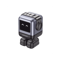 Cargador RobotGaN de 65W Serie UNO | 3 Puertos de Carga Rápida | 2 USB-C | 1 USB-A | PD 3.0 | QC 4.0 | Carga Inteligente | Tecnología GaN II | Zapato Magnético Extraíble | Carcasa Ignifuga | Pantalla LED