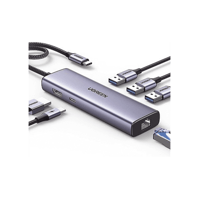 HUB USB-C (Docking Revodok) 6 en 1 | 3 Puertos USB-A 3.0 (5 Gbps) | USB-C PD 100W | HDMI 4K@30Hz | Entrada 1 RJ45 (Gigabit Ethernet) | Chip de Última Generación | Potente Disipación de Calor |  Caja de Aluminio.