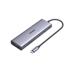 HUB USB-C (Docking Station) 9 en 1 | 3 USB-A 3.0 | USB-C PD Carga 100W | HDMI 4K@30Hz | RJ45 (Gigabit Ethernet) | VGA | Lector Tarjetas SD + Micro SD (TF) Uso Simultáneo | Chip de Última Generación | Caja de Aluminio.