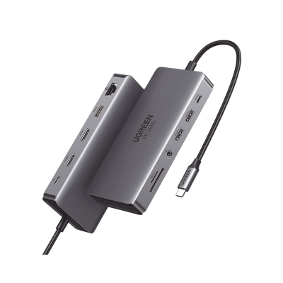 HUB USB-C (Docking Revodok Pro 211) 11 en 1 | 2 Puertos HDMI 8K,4K@60Hz | USB-C 3.2 (10Gbps) | 2 USB-A 3.2 (10Gbps) | USB-A 3.0 (5Gbps) | USB-C PD Carga 100W | RJ45 (Gigabit Ethernet) | SD + Micro SD (TF) Simultáneo | Jack Audio 3.5mm.