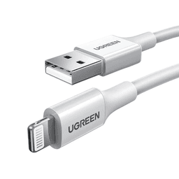 Cable USB-A a Lightning | 1 Metro | Certificado MFi | Carga Rápida 5V/2.4 A| 480 Mbps | PD | Conector C89 | Adecuado para iPhone, iPad y iPod | Protección Integrada | Caja de ABS | Cubierta de TPE | Color Blanco.