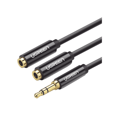 Cable Adaptador/Divisor de Audio de 3.5mm Macho a 2 Terminales de 3.5mm Hembra / 25 cm de Longitud / Cable TPE / Color Negro 