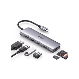 HUB USB-C (Docking Station) 6 en 1 | HDMI 4K@30Hz | 3 Puertos USB 3.0 | Lector Tarjeta SD + Micro SD (TF) Uso Simultáneo | Chip de Última Generación | Potente Disipación de Calor |  Caja de Aluminio.