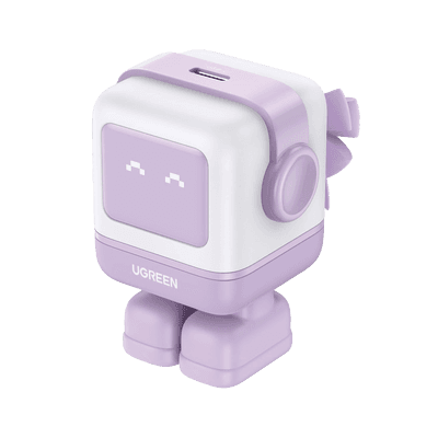 Cargador Mini GaNRobot 30W serie Nexode | 1 USB-C de Carga Rápida | Tecnología GaN II | Multiprotocolo PD/QC/SCP/FCA | Carga Inteligente | Pantalla LED | Zapato Magnético Extraíble | Thermal Guard | Color Lila.