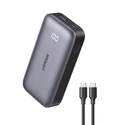 Mini Power Bank 30W  | 10 000 mAh |  2 Puertos PD3.0, USB C+A | Carga Rápida | Pantalla Digital | Compatible con iPhone 16 Pro Max/15/14, MacBook Air, iPad, Galaxy S24 Ultra, | Color Negro.