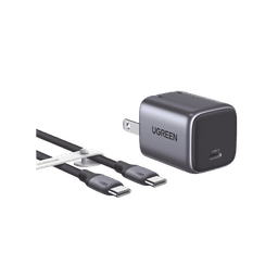 Combo Cargador Nexode Mini 30W PD GaN Tech + Cable USB-C 60W | Tecnología Inteligente | Carga Rápida | Carcasa Ignifuga | Cable de 1 Metro | Carcasa de Aluminio | Nylon Trenzado. 