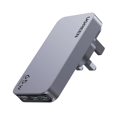 Cargador Rápido GaN 65W UGREEN / 2 Puertos USB-C + 1 Puerto USB-A / Tecnología GaN / Carga Rápida PPS PD 3.0 QC 4.0 / Compatibilidad Universal 100-240V / Diseño Compacto