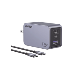 Cargador de 100W serie Nexode Pro | 3 Puertos de Carga Rápida | 2 USB-C | 1 USB-A | Tecnología GaNInfinity | PD3.1 de 100W / QC4.0 | Tecnología de Protección Térmica | Optimiza la Carga | Caja de Aluminio | Incluye Cable