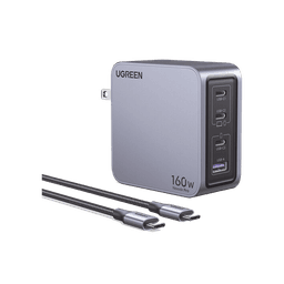 Cargador de 160W serie Nexode Pro | 4 Puertos de Carga Rápida | 3 USB-C | 1 USB-A | Tecnología GaNInfinity | PD3.1 de 140W / QC4.0 | Tecnología de Protección Térmica | Optimiza la Carga | Caja de Aluminio | Incluye Cable