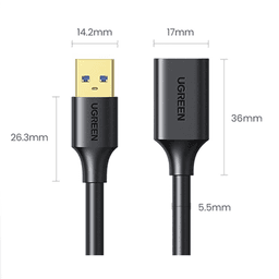 Cable Extensor USB 3.0 / 3 Metros / Macho-Hembra / 5 Gbps / Ultra Durabilidad / Núcleo de cobre estañado 28/22 AWG / Blindaje interior múltiple / Ideal para teclado, mouse , etc.