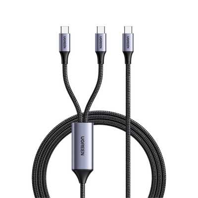 Cable USB-C a Y (USB-C & USB-C) | 1.5 Metros | Carga Rápida de hasta 100W | PD3.0 | QC4.0/3.0/2.0 | FPC | AFC | Protección Integrada| Caja de Aluminio | Nylon Trenzado | Amplia Compatibilidad | Color Negro.