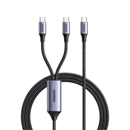 Cable USB-C a Y (USB-C & USB-C) | 1.5 Metros | Carga Rápida de hasta 100W | PD3.0 | QC4.0/3.0/2.0 | FPC | AFC | Protección Integrada| Caja de Aluminio | Nylon Trenzado | Amplia Compatibilidad | Color Negro.