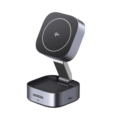 Cargador Inalámbrico 2 en 1 25W / Tecnología Magnética Qi 2 / 15W para Teléfono + 5W para Auriculares / Puerto USB-C 5W / Protecciones Múltiples / Cable USB-C Incluido