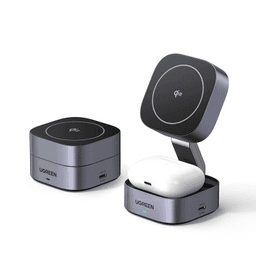 Cargador Inalámbrico 2 en 1 25W / Tecnología Magnética Qi 2 / 15W para Teléfono + 5W para Auriculares / Puerto USB-C 5W / Protecciones Múltiples / Cable USB-C Incluido