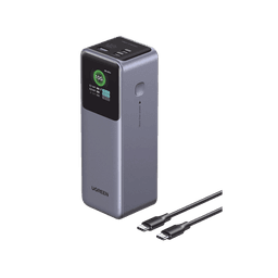 Power Bank de 20000mAh | 3 Salidas 100W Max. | USB-A + 2 USB-C | PD 3.0 | QC3.0 | FCP | SCP | Pantalla Inteligente | Carcasa Ignifuga | Color Gris | Incluye Cable USB de 50cm | Carga tu Laptop de Manera Segura.