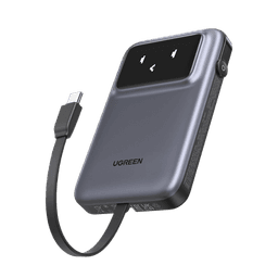 Power Bank Serie Uno |  10000mAh | 30W |  con Cable USB-C Incorporado | 2 Salidas 30W Max. | Pantalla Inteligente | Carcasa Ignifuga | Aprobado por Aerolíneas.| Color Grey.
