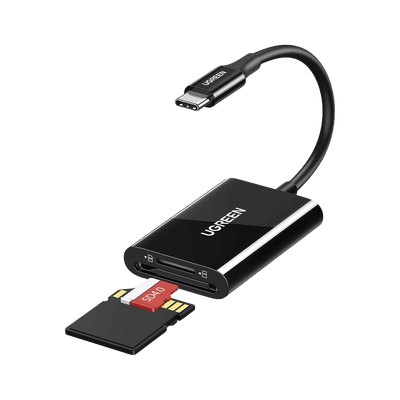 Lector de Tarjetas USB-C 3.1 | Soporta Micro-SD (TF) /SD | 5Gbps | 170 MB/s | OTG | Soporta hasta 2TB | Admite intercambio en Caliente | 2 tarjetas simultaneas | Soporta Windows/Mac OS/Linux | Color Negro.