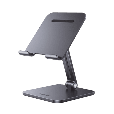 Soporte de Aluminio para IPad & Tablet | Plegable |Angulo Ajustable de 180° y 270° | Base Antideslizante | Protección  de Silicona | Amplia Compatibilidad con dispositivos de 7.9'' a 12.9'' | Aluminio Solido | Color Gris