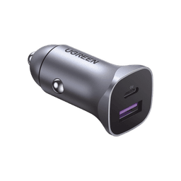 Cargador de Auto 30W | 2 Puertos USB-A y USB-C | Carga Rápida | Compatible con Vehículos de 12 y 24 VCD | PD3.0, QC4.0, SCP, PPS | Indicador Led | Diseño Compacto | Chip Inteligente | Caja de Aluminio.