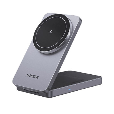 Cargador Inalámbrico 2 en 1 20W / Tecnología Qi2 15W Certificada / Carga Simultánea iPhone y AirPods / Ángulo Ajustable 70° / Diseño Plegable y Portátil / Compatibilidad Universal