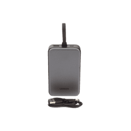 Power Bank Portatil | 20000mAh (74Wh) | 30W | Con Cable USB-C Incorporado | 2 Salidas 22,5W | Pantalla Inteligente | Multiple Proteccion | Aprobado por Aerolíneas | Color Grey.