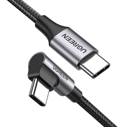 Cable USB-C a USB-C | 1 Metro | Conector con Ángulo Recto de 90° | Carga Rápida de hasta 60W | 480 Mbps | PD3.0 | QC4.0/3.0/2.0 | FPC | AFC | Protección Integrada| Caja de Aluminio | Nylon Trenzado | Color Negro.