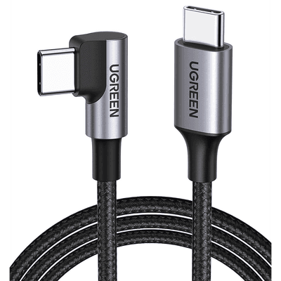 Cable USB-C a USB-C | 1 Metro | Conector con Ángulo Recto de 90° | Carga Rápida de hasta 60W | 480 Mbps | PD3.0 | QC4.0/3.0/2.0 | FPC | AFC | Protección Integrada| Caja de Aluminio | Nylon Trenzado | Color Negro.