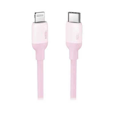 Cable USB-C a Lightning / Certificado MFi / 1 Metro / Adecuado para iPhone, iPad, iPod / Carga Rápida PD 20W /  Sincronización de Datos de hasta 480 Mbps / Goma de Silicona y  TPE. / Suave al Tacto / Color Pink